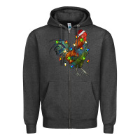 Charcoal Heather Christmas Lights Rooster Zipper Hoodie - RanaPortraitStore