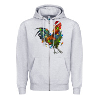 Heather Grey Christmas Lights Rooster Zipper Hoodie - RanaPortraitStore
