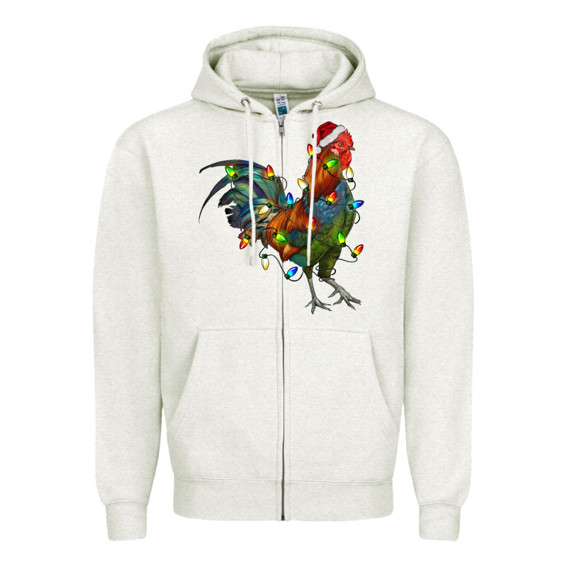 Christmas Lights Rooster Zipper Hoodie by RanaPortraitStore | Teevron
