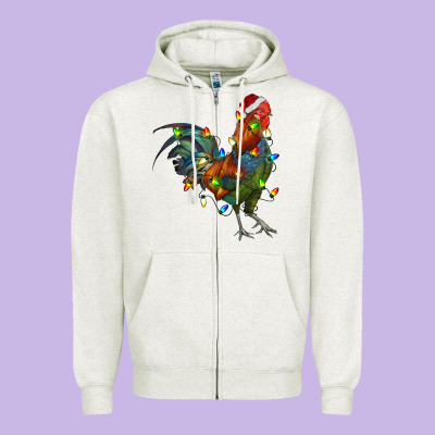 Christmas Lights Rooster Zipper Hoodie Designed By Ranaportraitstore