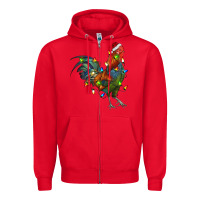 Red Christmas Lights Rooster Zipper Hoodie - RanaPortraitStore