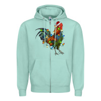 Seafoam Christmas Lights Rooster Zipper Hoodie - RanaPortraitStore