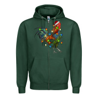 Sports Green Christmas Lights Rooster Zipper Hoodie - RanaPortraitStore