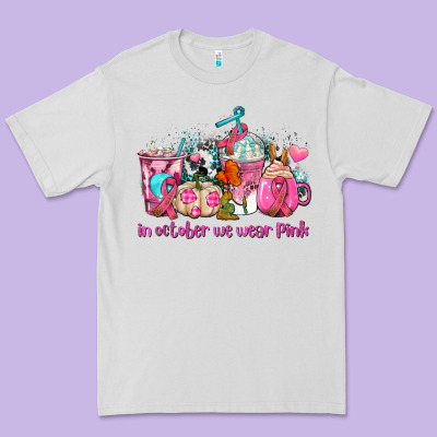 Western Cancer  In October We Wear Pink Coffee Cups With Ribbons Premium Tee Designed By Adodesignshop