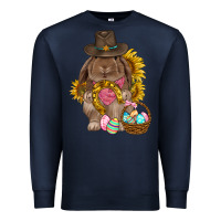 Navy Western Rabbit with sunflowers Easter Day Premium Sweatshirt - HowdyJamesFarm