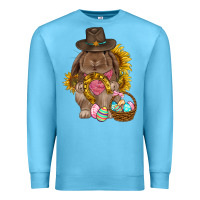 Ocean Blue Western Rabbit with sunflowers Easter Day Premium Sweatshirt - HowdyJamesFarm