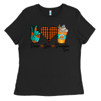 Black Peace Love Pumpkin Spice Ladies Tee - CowhideDigitalArt