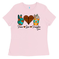 Bubblegum Pink Peace Love Pumpkin Spice Ladies Tee - CowhideDigitalArt