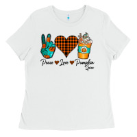 White Peace Love Pumpkin Spice Ladies Tee - CowhideDigitalArt