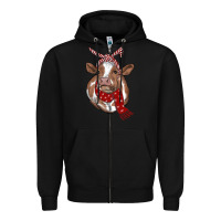 Black Christmas Heifer With Scarf Zipper Hoodie - RanaPortraitStore
