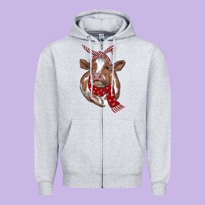 Christmas Heifer With Scarf Zipper Hoodie Designed By Ranaportraitstore