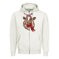 Oatmeal Heather Christmas Heifer With Scarf Zipper Hoodie - RanaPortraitStore