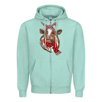 Seafoam Christmas Heifer With Scarf Zipper Hoodie - RanaPortraitStore