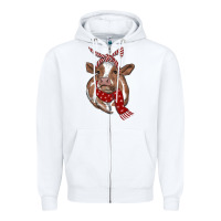 White Christmas Heifer With Scarf Zipper Hoodie - RanaPortraitStore