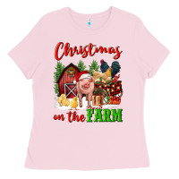 Bubblegum Pink christmas on the farm Ladies Tee - FaDigitalArtStudio