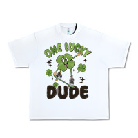 White one lucky dude Urban Heavy Tee - MaliasSmallBusiness