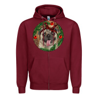 Burgundy Christmas Pug With Leopard Zipper Hoodie - RanaPortraitStore