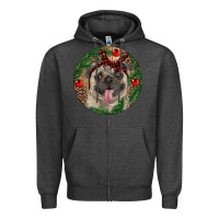 Charcoal Heather Christmas Pug With Leopard Zipper Hoodie - RanaPortraitStore