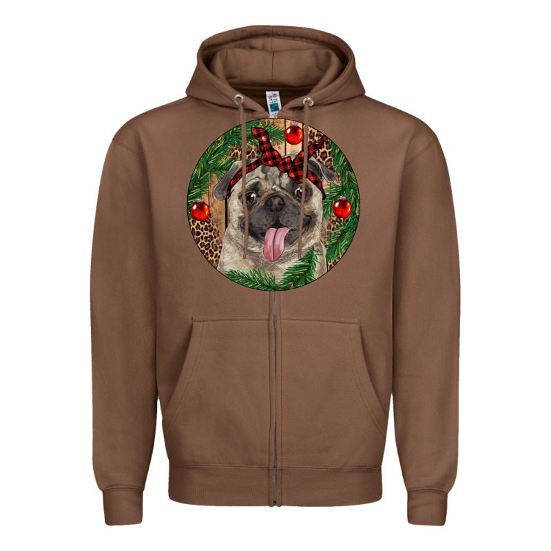 Christmas Pug With Leopard Zipper Hoodie by RanaPortraitStore | Teevron