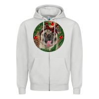 Dove Grey Christmas Pug With Leopard Zipper Hoodie - RanaPortraitStore