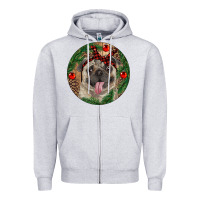 Heather Grey Christmas Pug With Leopard Zipper Hoodie - RanaPortraitStore