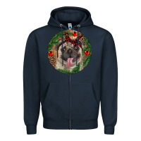 Navy Christmas Pug With Leopard Zipper Hoodie - RanaPortraitStore