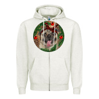 Oatmeal Heather Christmas Pug With Leopard Zipper Hoodie - RanaPortraitStore