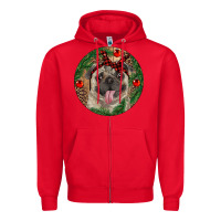Red Christmas Pug With Leopard Zipper Hoodie - RanaPortraitStore