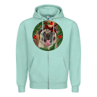 Seafoam Christmas Pug With Leopard Zipper Hoodie - RanaPortraitStore