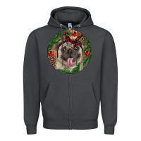 Smoke Christmas Pug With Leopard Zipper Hoodie - RanaPortraitStore