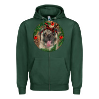 Sports Green Christmas Pug With Leopard Zipper Hoodie - RanaPortraitStore