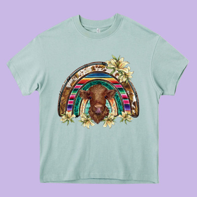 Scottish Calf Rainbow Heavy Core Tee Designed By Barkaloodesign