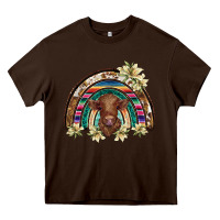 Chocolate Brown scottish calf rainbow Heavy Core Tee - BarkalooDesign