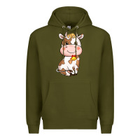 Army Green Cartoon Cow Premium Hoodie - HowdyJamesFarm