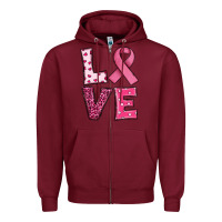 Burgundy Western Breast Cancer Love Zipper Hoodie - RanaPortraitStore