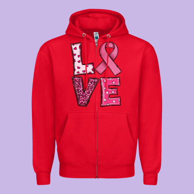 Western Breast Cancer Love Zipper Hoodie Designed By Ranaportraitstore