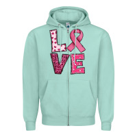 Seafoam Western Breast Cancer Love Zipper Hoodie - RanaPortraitStore