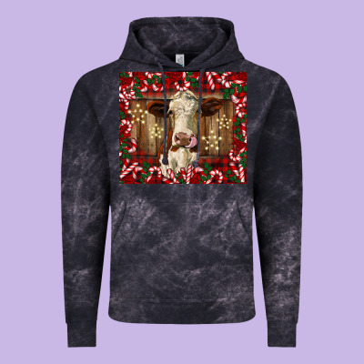 Christmas Heifer With Candy Canes Vintage Hoodie Designed By Barkaloodesign