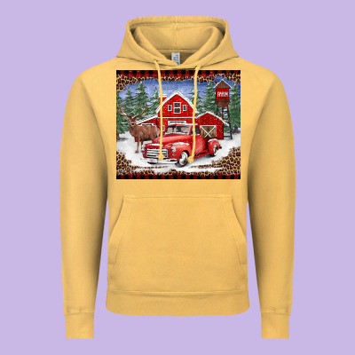 Christmas Farm Reindeer And Truck Vintage Hoodie Designed By Barkaloodesign