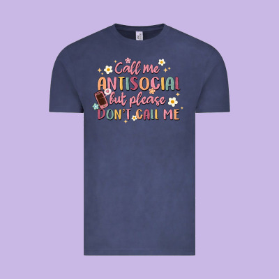 Call Me Antisocial But Please Don't Call Me Vintage Tee Designed By Maliassmallbusiness