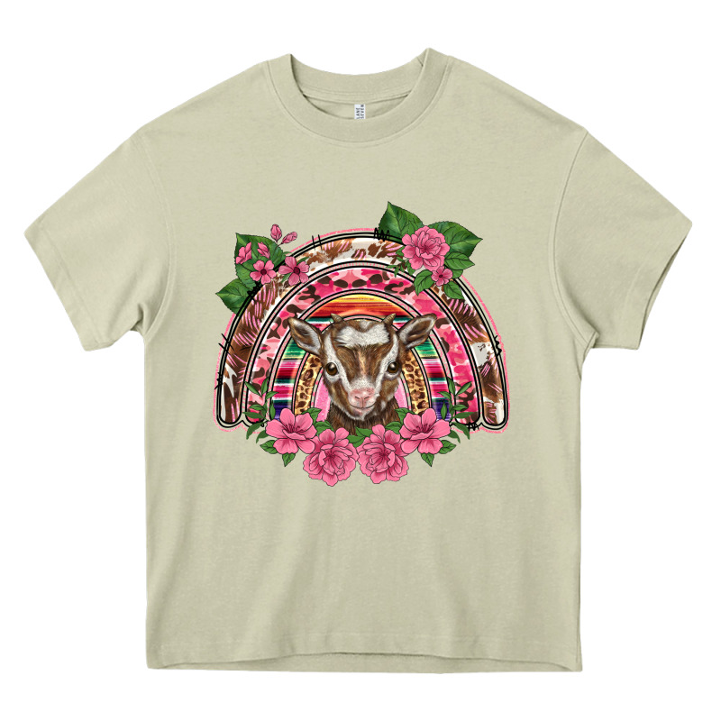 Pink Floral Baby Goat Rainbow Heavy Core Tee by BarkalooDesign | Teevron