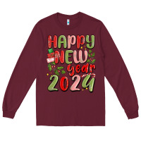 Burgundy happy new year 2024 Long Sleeve Tee - MaliasSmallBusiness