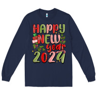 Navy happy new year 2024 Long Sleeve Tee - MaliasSmallBusiness