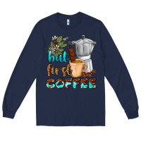Navy coffee cups but first coffee Long Sleeve Tee - NancyCooperArtShop