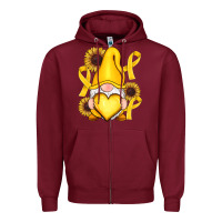 Burgundy Childhood Cancer gnome Zipper Hoodie - RanaPortraitStore