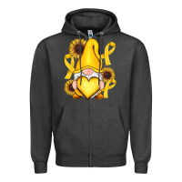 Charcoal Heather Childhood Cancer gnome Zipper Hoodie - RanaPortraitStore