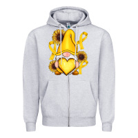 Heather Grey Childhood Cancer gnome Zipper Hoodie - RanaPortraitStore