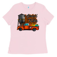Bubblegum Pink small town fall Ladies Tee - CowhideDigitalArt