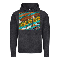 Western Aztec Sunflowers Turquoise Cowhide Vintage Hoodie | Teevron