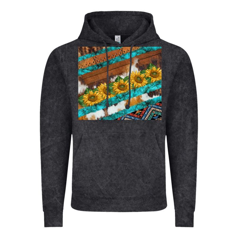 Western Aztec Sunflowers Turquoise Cowhide Vintage Hoodie by BarkalooDesign | Teevron